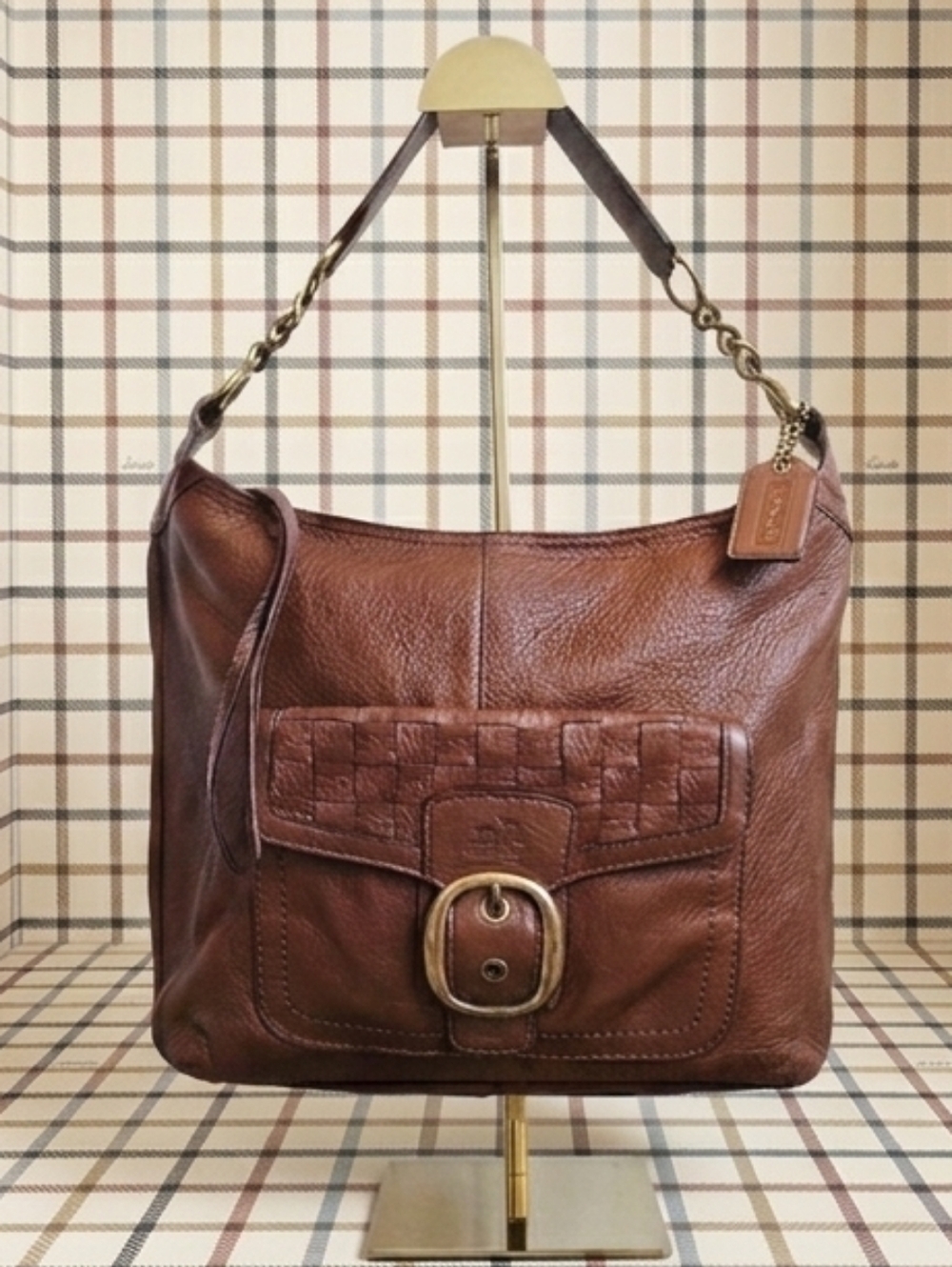 ​Coach 08 Bleecker Brown Soft Milled Cowhide Woven Pocket Hobo 12378 Tattersall